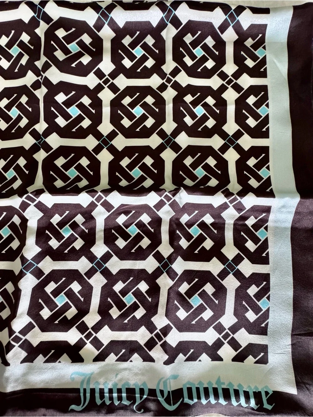 Juicy Couture Black, White & Teal Geometric Logo Scarf